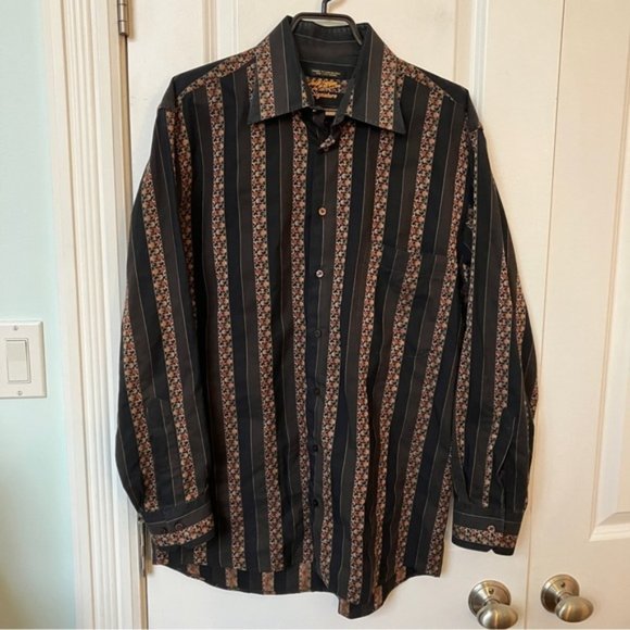 Jack Lipson Signature Striped Mens Button Front Cotton Shirt - Picture 2 of 6